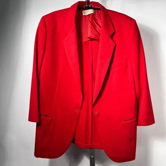 VTG Gucci Red 100% Wool One Button Closure Woman 80's Blazer Made in Italy 14US